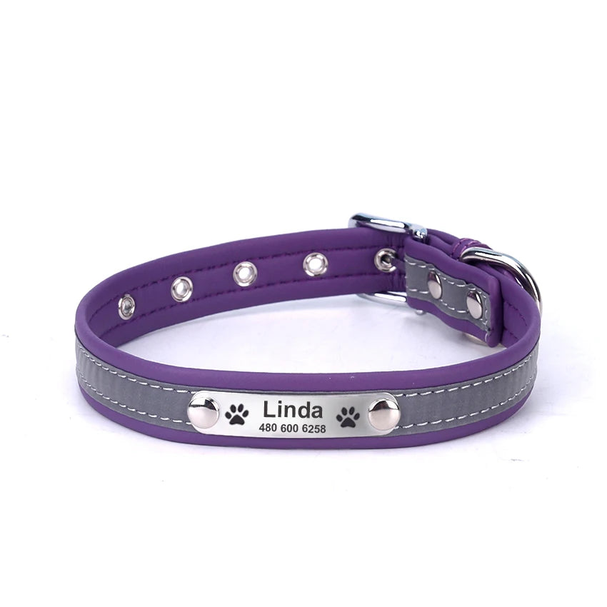 Personalized Leather Dog Collar - Purple