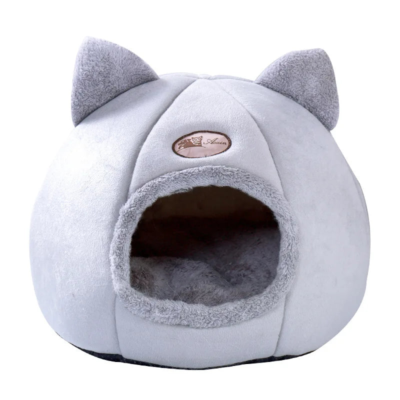 Plush Cat House Cave Bed with Removable Cushion