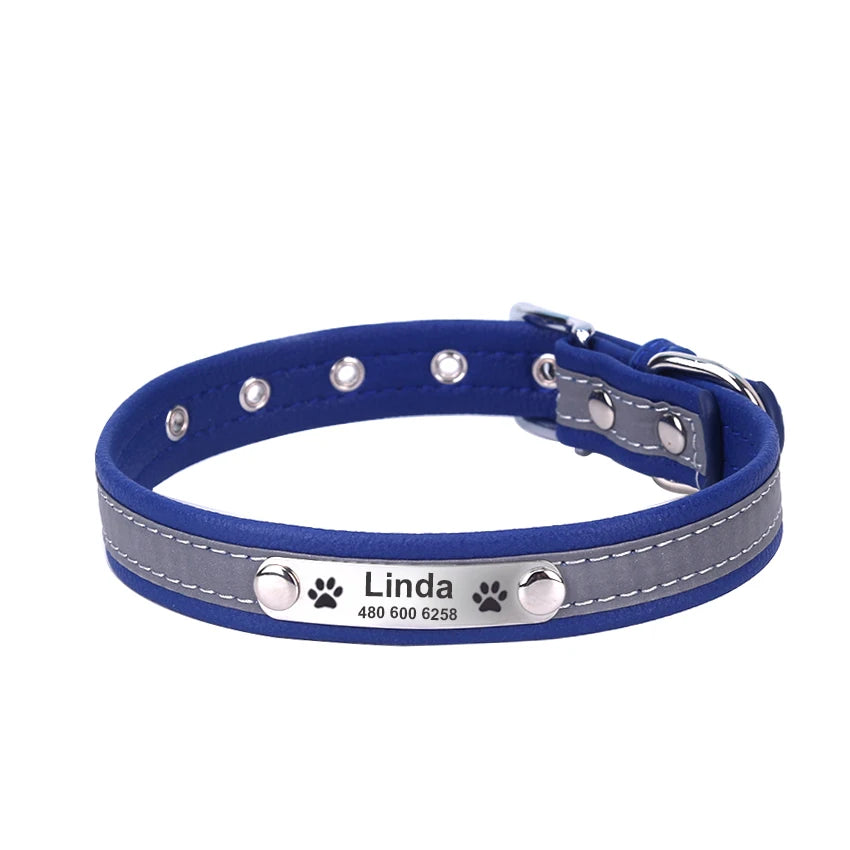 Personalized Leather Dog Collar - Blue