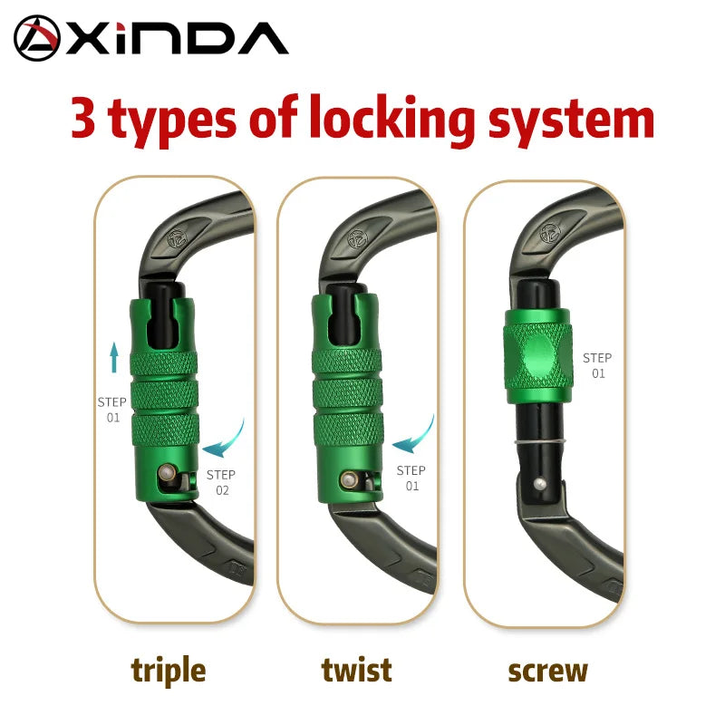 XINDA Aluminum Climbing Carabiner - 26kN (Screw, Auto & Triple Lock)