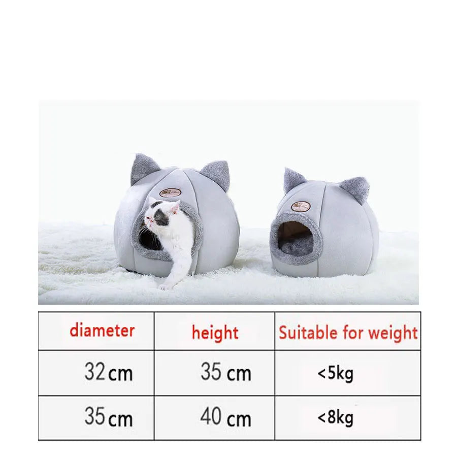 Plush Cat House Cave Bed with Removable Cushion