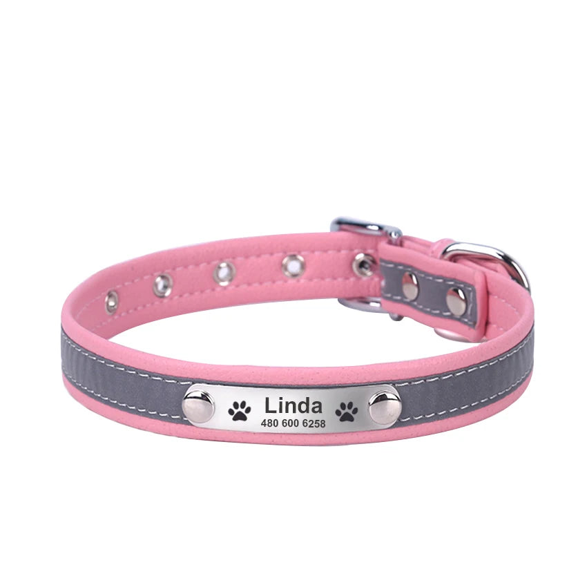 Personalized Leather Dog Collar - Pink