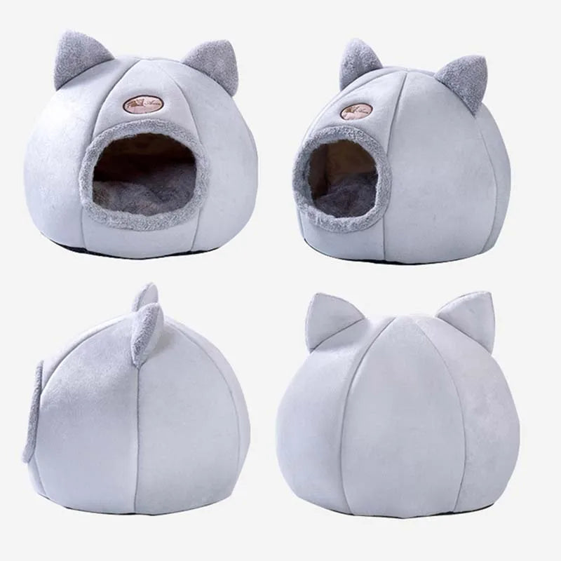Plush Cat House Cave Bed with Removable Cushion