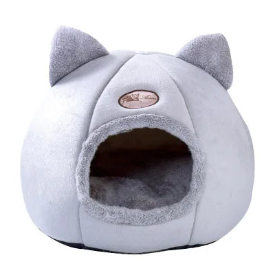 Plush Cat House Cave Bed with Removable Cushion