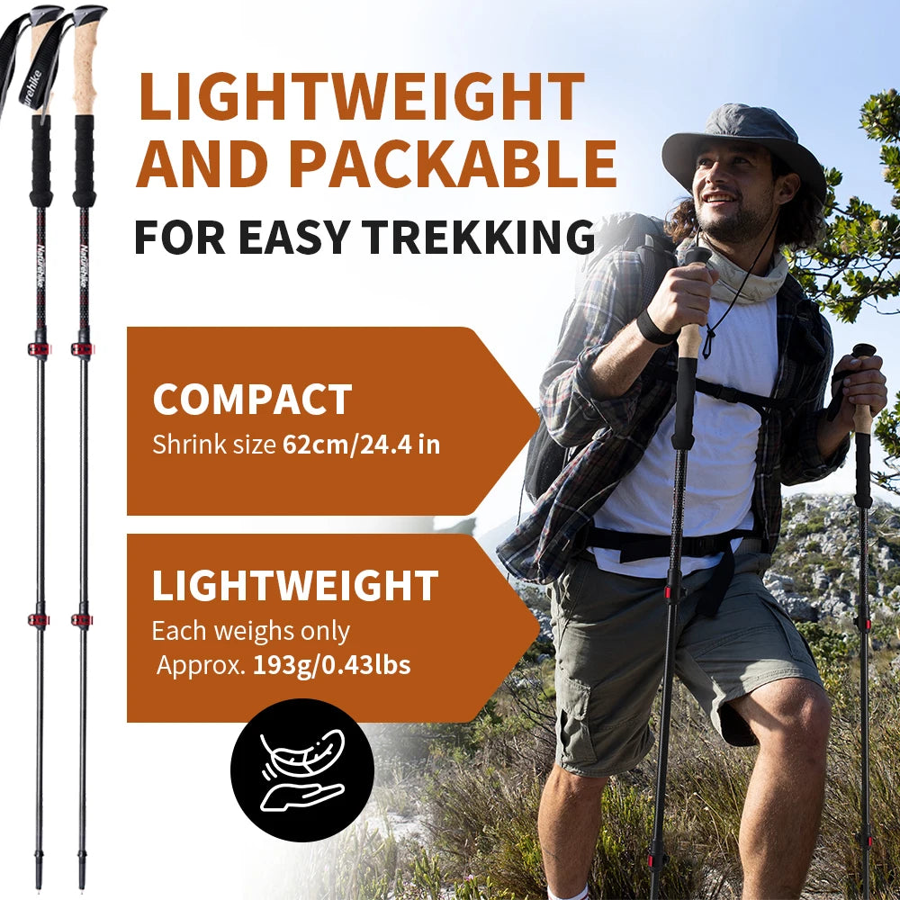Carbon Fiber Trekking Poles (Pair) - Collapsible Hiking Sticks