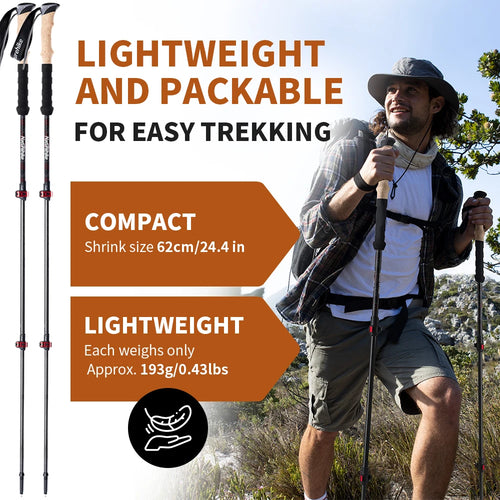 Carbon Fiber Trekking Poles (Pair) - Collapsible Hiking Sticks