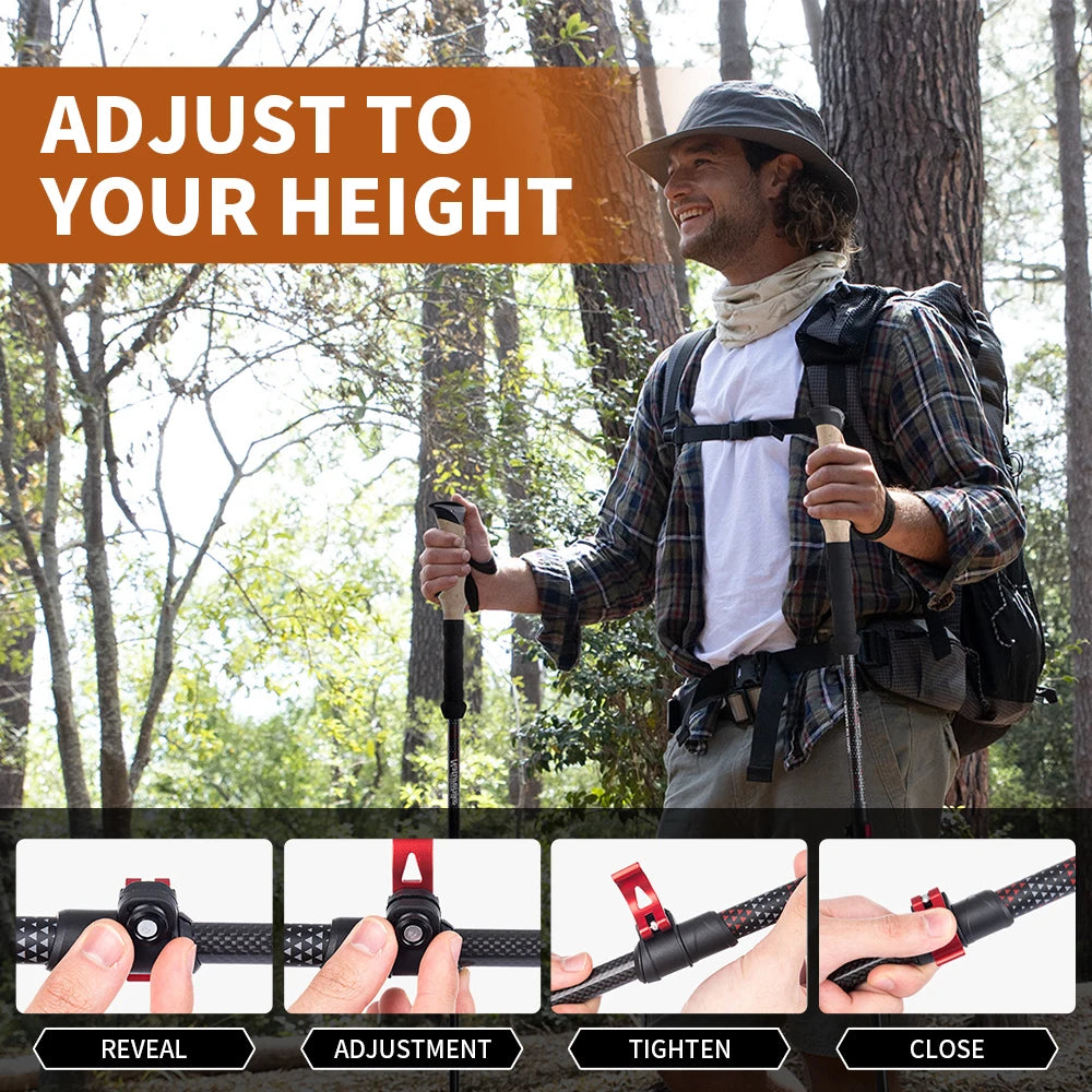 Carbon Fiber Trekking Poles (Pair) - Collapsible Hiking Sticks