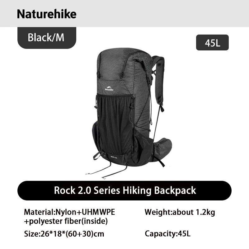 Naturehike Rock 2.0 Aluminum Frame Hiking Backpack - 30L / 45L / 60L