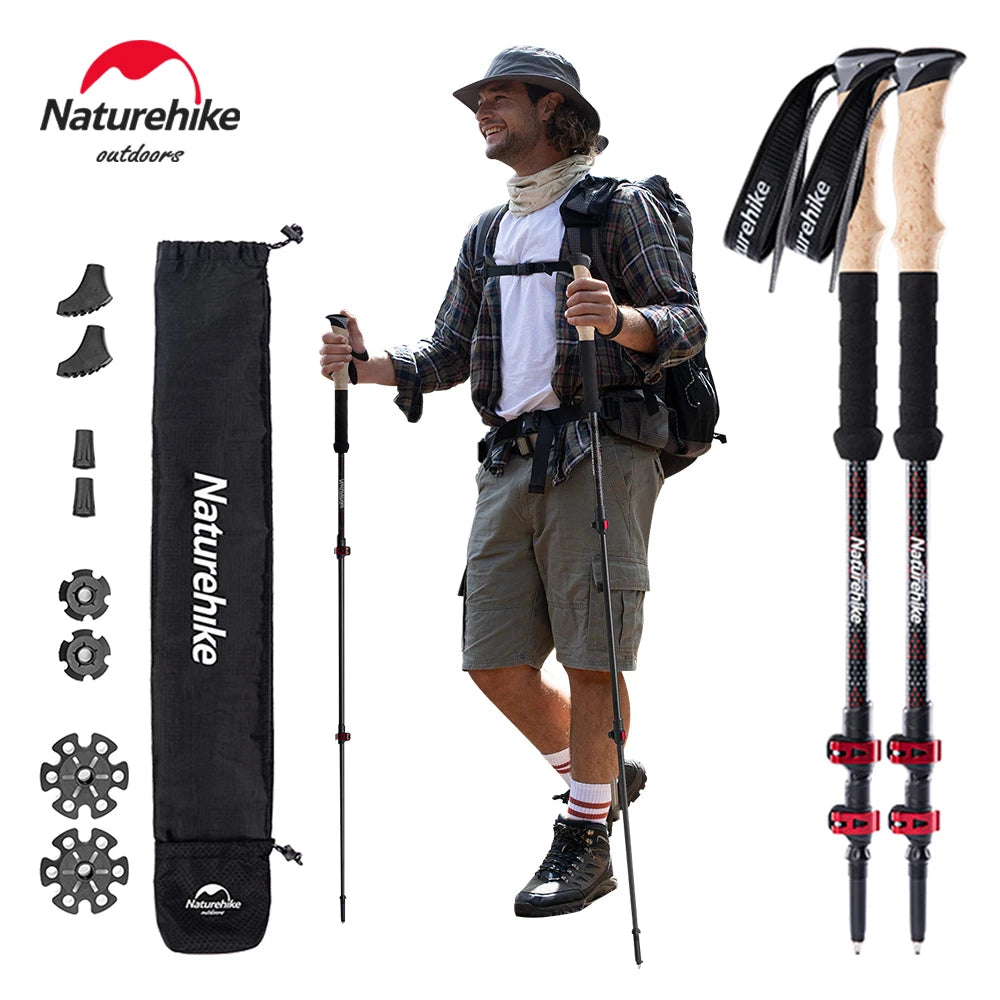 Carbon Fiber Trekking Poles (Pair) - Collapsible Hiking Sticks