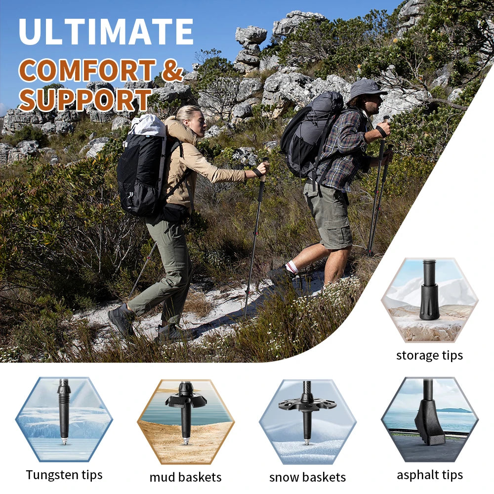 Carbon Fiber Trekking Poles (Pair) - Collapsible Hiking Sticks