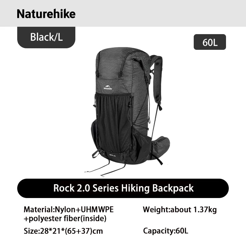 Naturehike Rock 2.0 Aluminum Frame Hiking Backpack - 30L / 45L / 60L