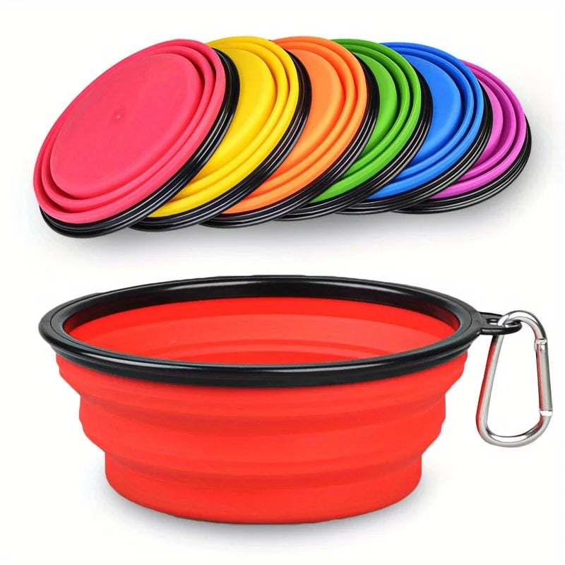 Collapsible Silicone Travel Dog Bowl - Single Pop-Up with Carabiner