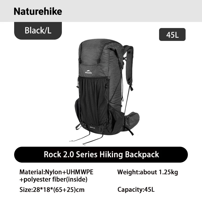 Naturehike Rock 2.0 Aluminum Frame Hiking Backpack - 30L / 45L / 60L