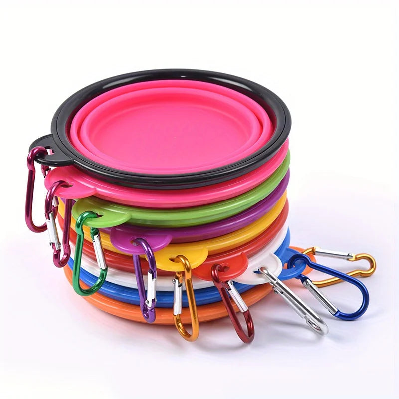 Collapsible Silicone Travel Dog Bowl - Single Pop-Up with Carabiner
