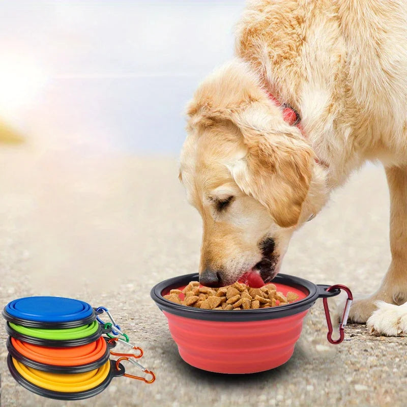 Collapsible Silicone Travel Dog Bowl - Single Pop-Up with Carabiner